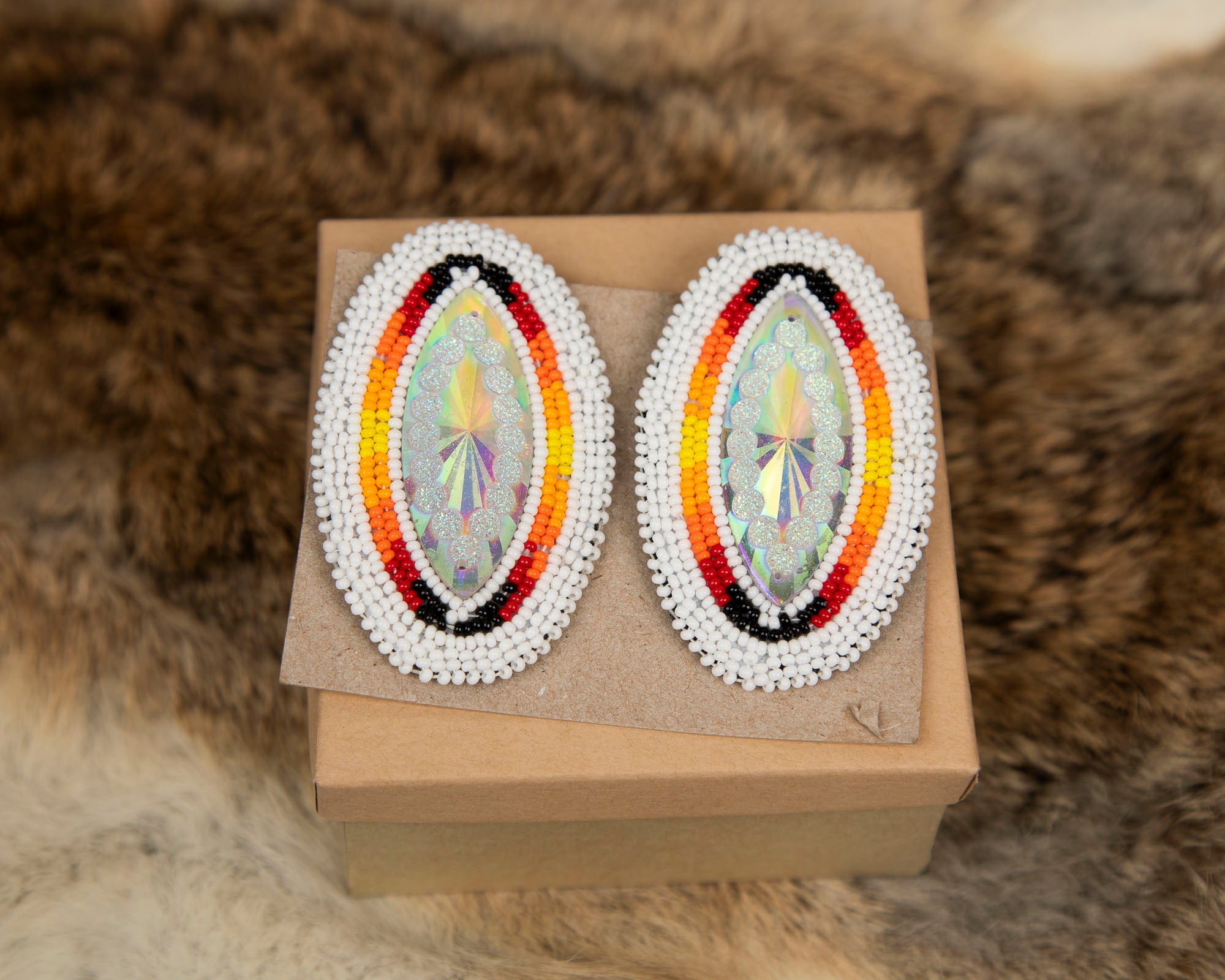 Long Beaded Earrings With Gem in the Middle