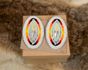 Long Beaded Earrings With Gem in the Middle
