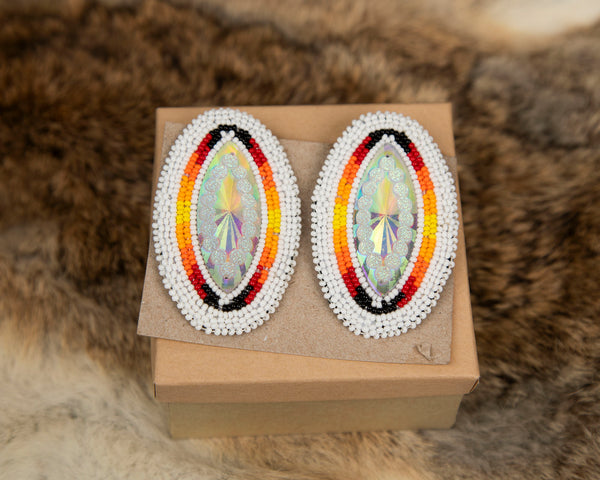 Long Beaded Earrings With Gem in the Middle