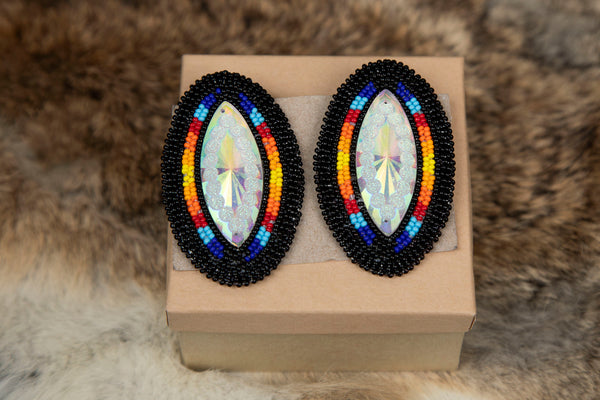 Long Beaded Earrings With Gem in the Middle