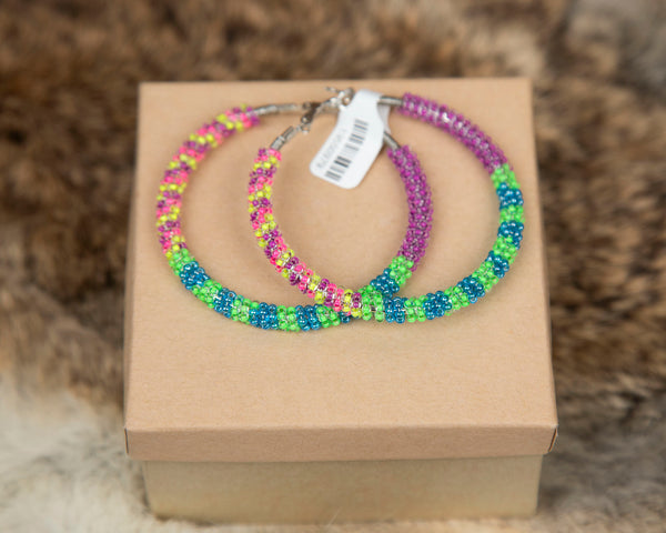 Large Size Beaded Round Earrings/ Hearts