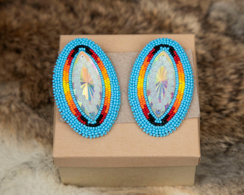 Long Beaded Earrings With Gem in the Middle