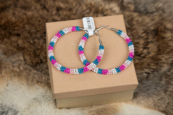 Large Size Beaded Round Earrings/ Hearts