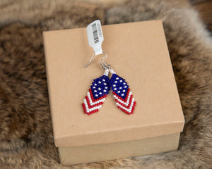 Beaded Red/White/ and Blue Feather Earrings