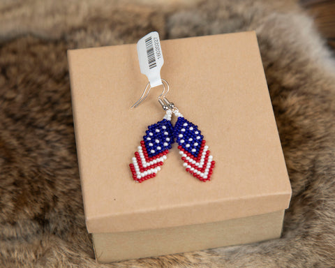 Beaded Red/White/ and Blue Feather Earrings