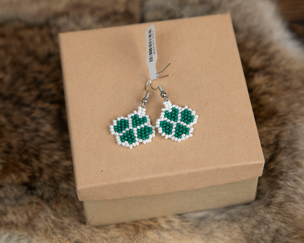 Beaded Green Heart Earrings