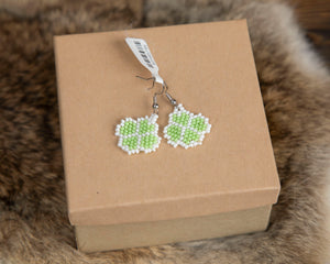 Beaded Green Heart Earrings