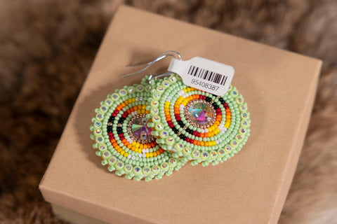 Beaded Round Earrings with Cabs