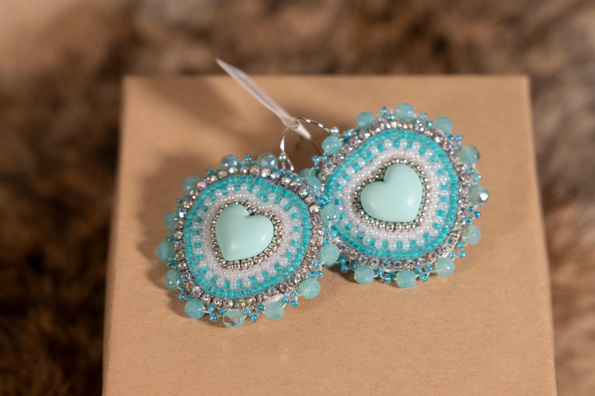 Beaded Round/ Heart Earrings