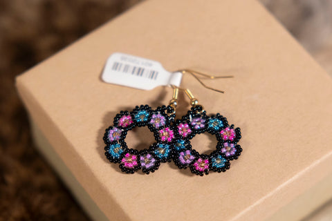 Small Round Beaded Flower Earrings