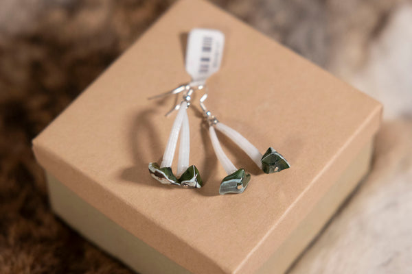 Small Dentalium Earrings with Green Stone on Bottom
