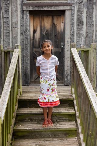 Girls Floral Ribbon Skirt