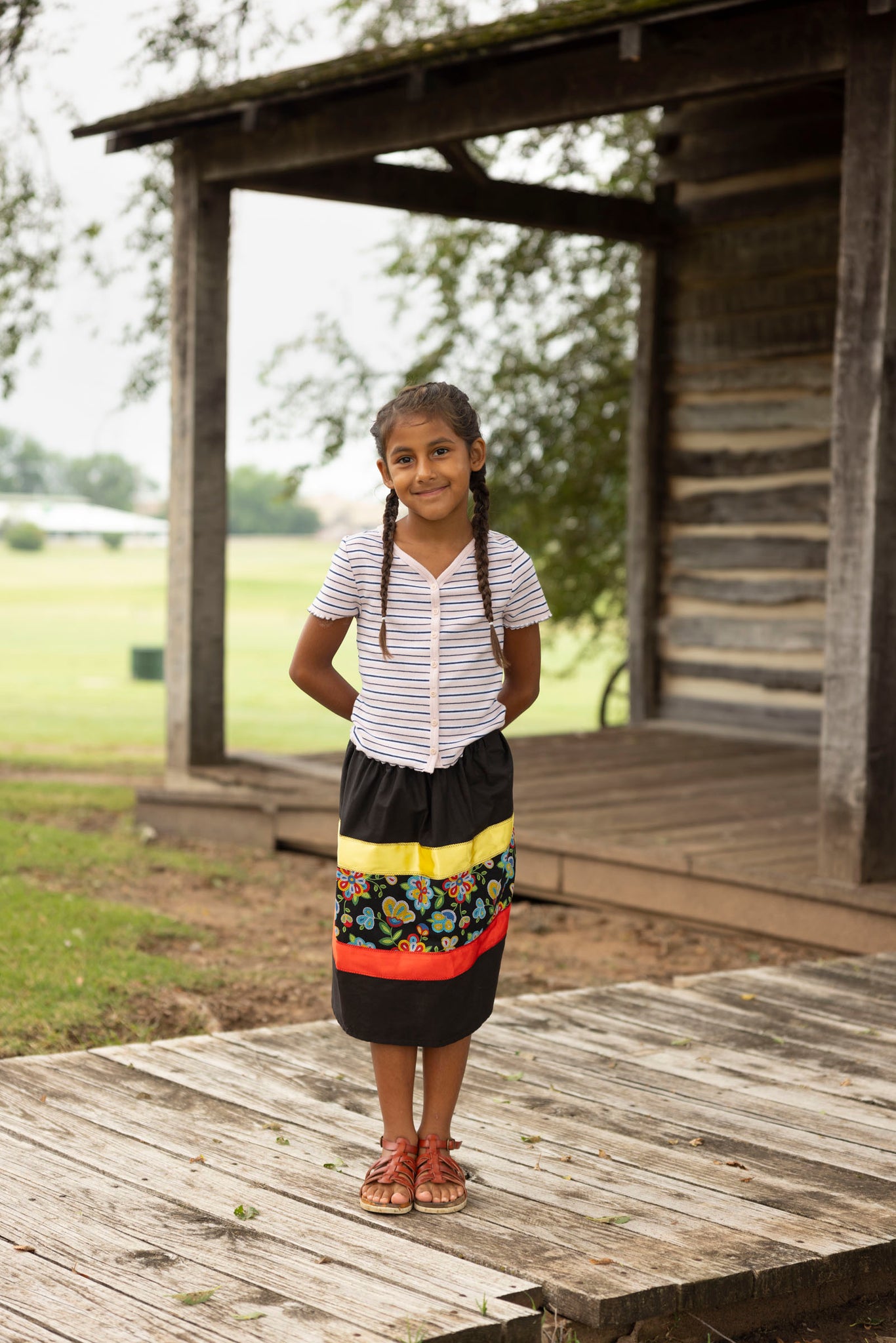 Girls Black/Floral Ribbon Skirt