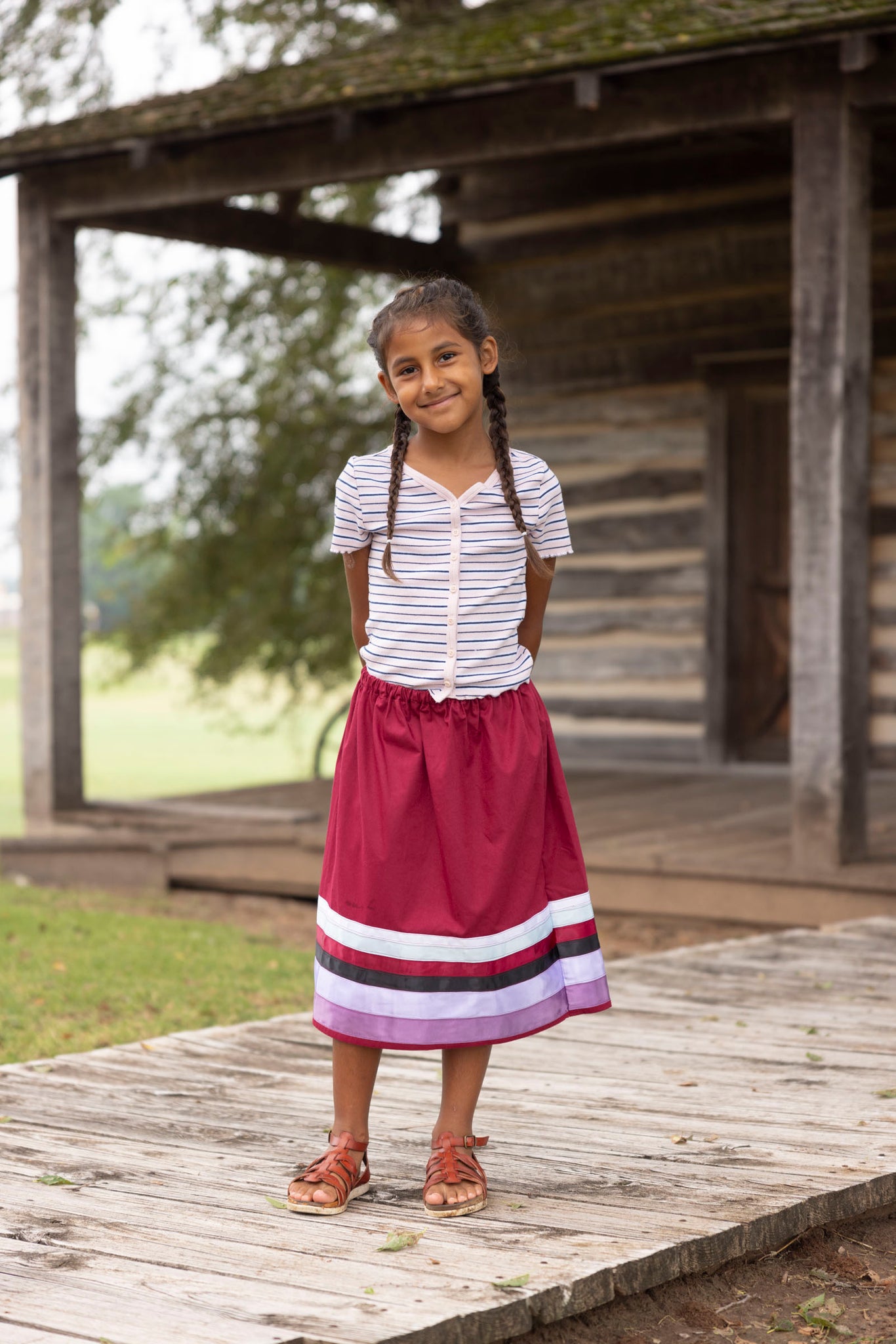 Girls Maroon Ribbon Skirt