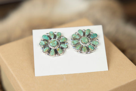 Green Turquoise Flower Studs