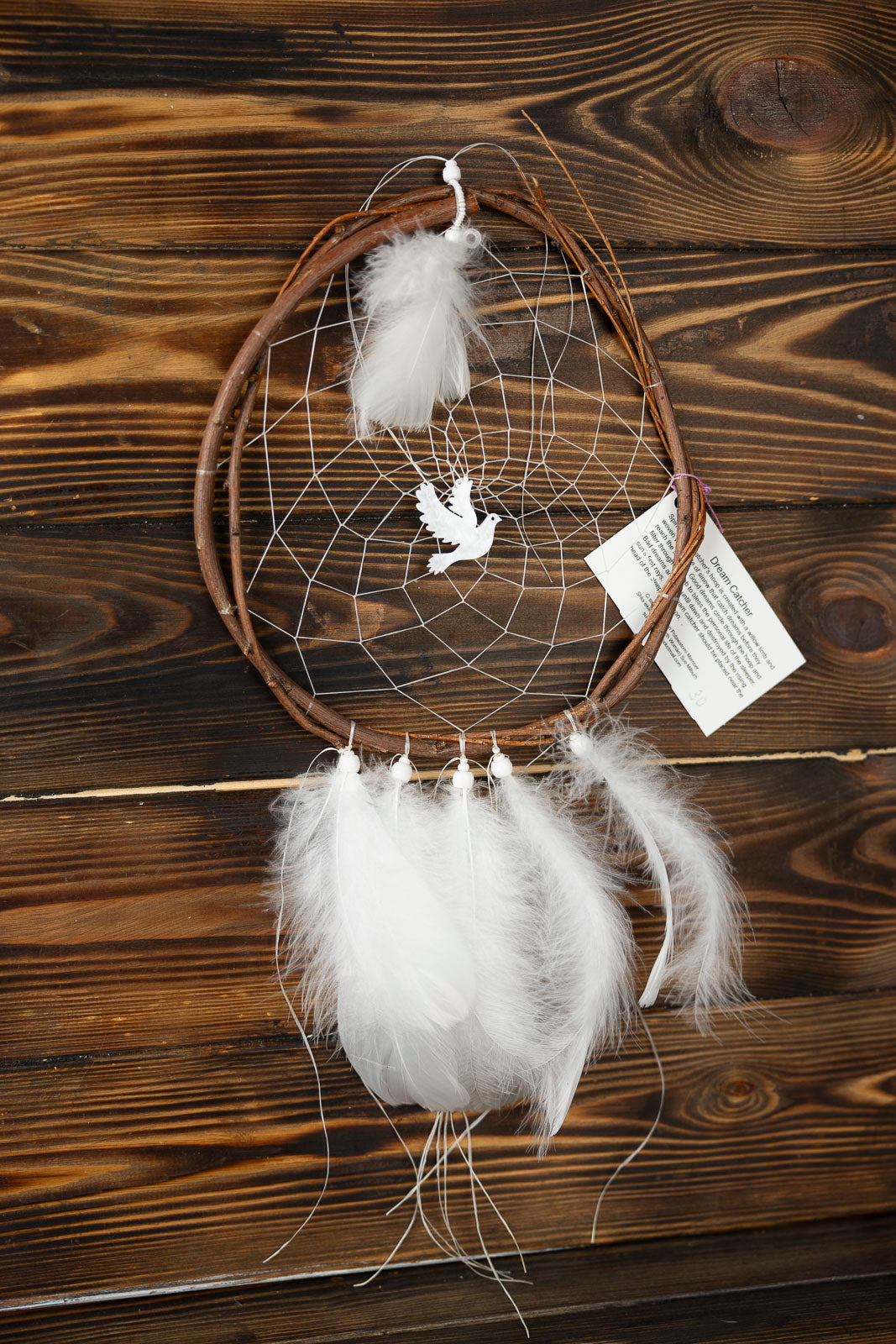 Medium White Dreamcatcher with White Bird in the Middle