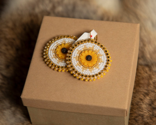 Beaded Round Earrings with Cabs