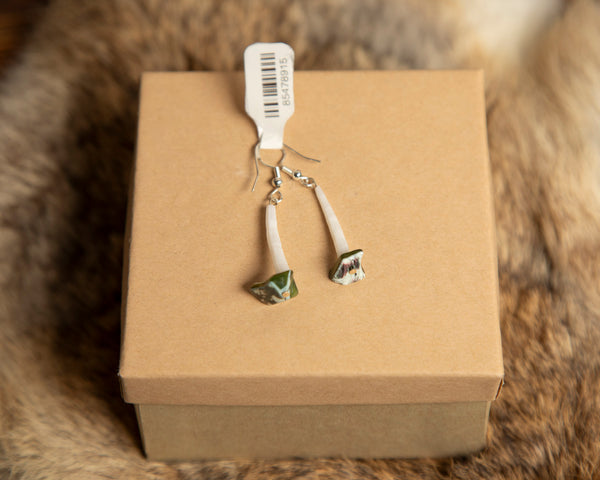 Small Dentalium Earrings with Green Stone on Bottom