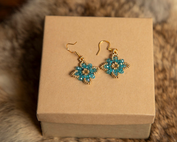 Beaded Diamond Flower Earrings