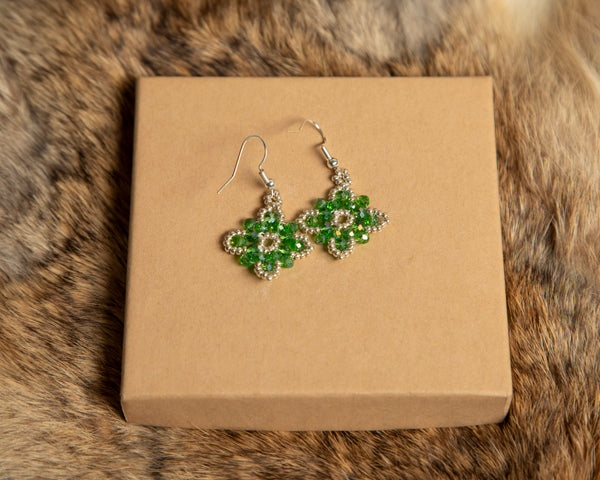 Beaded Diamond Flower Earrings