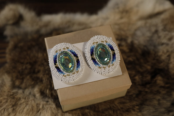 Beaded Earrings with Gem in the Middle