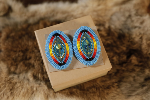 Medium Size Beaded Studs with Gems in Middle