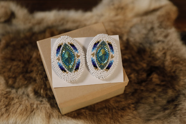Beaded Earrings with Gem in the Middle