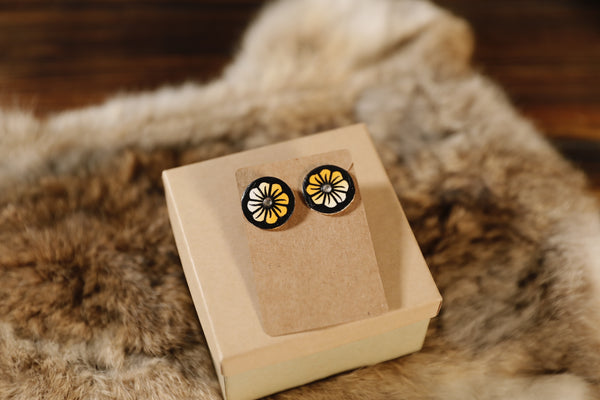 Wood Circle Studs / Wood Heart Studs