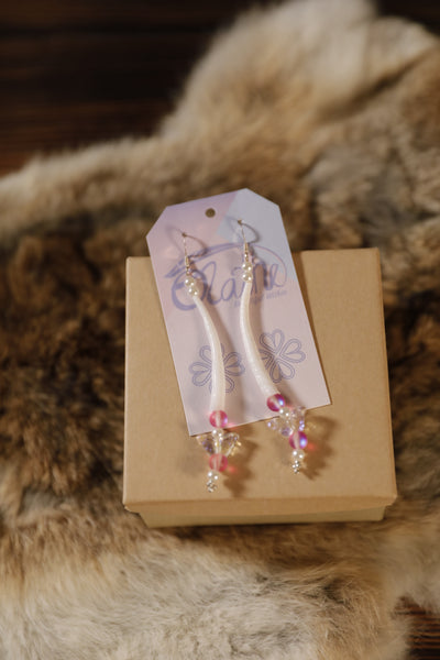 Pink and Purple Butterfly Dentalium Earrings