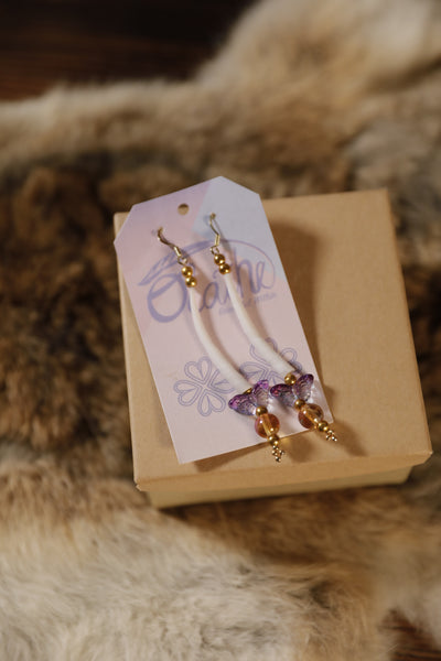 Pink and Purple Butterfly Dentalium Earrings