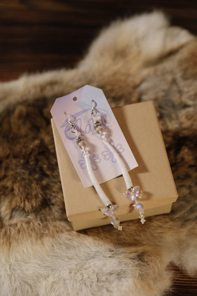 Single Dentalium Earrings with Butterflies