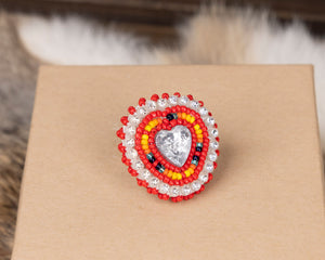 Red Beaded Ring with Heart Middle