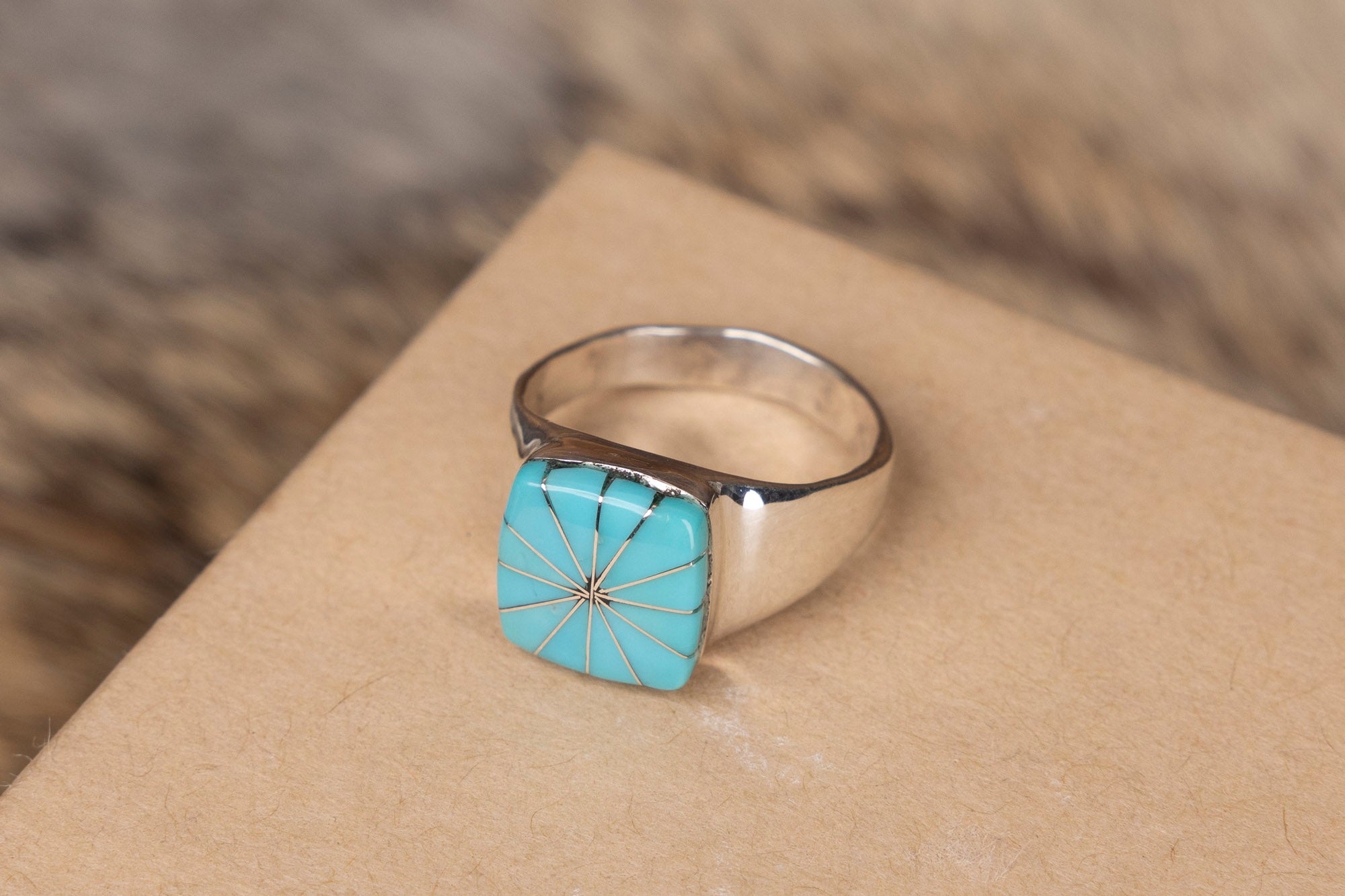 Square Turquoise Ring with Sterling Silver