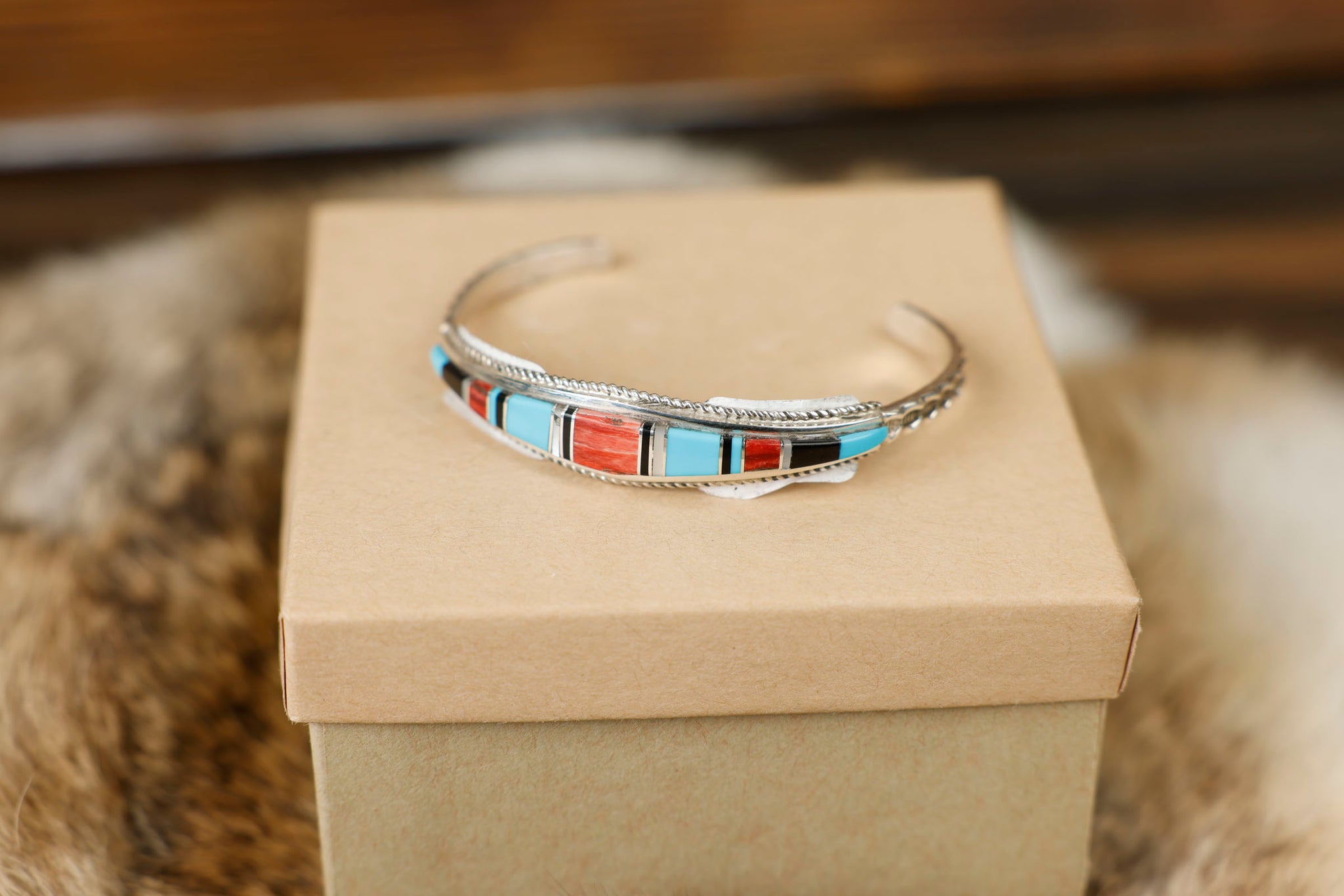 Multicolor Inlay Sterling Silver Bracelet