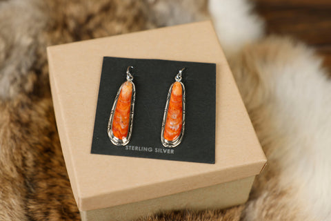 Long Orange Spiny Oyster Earrings