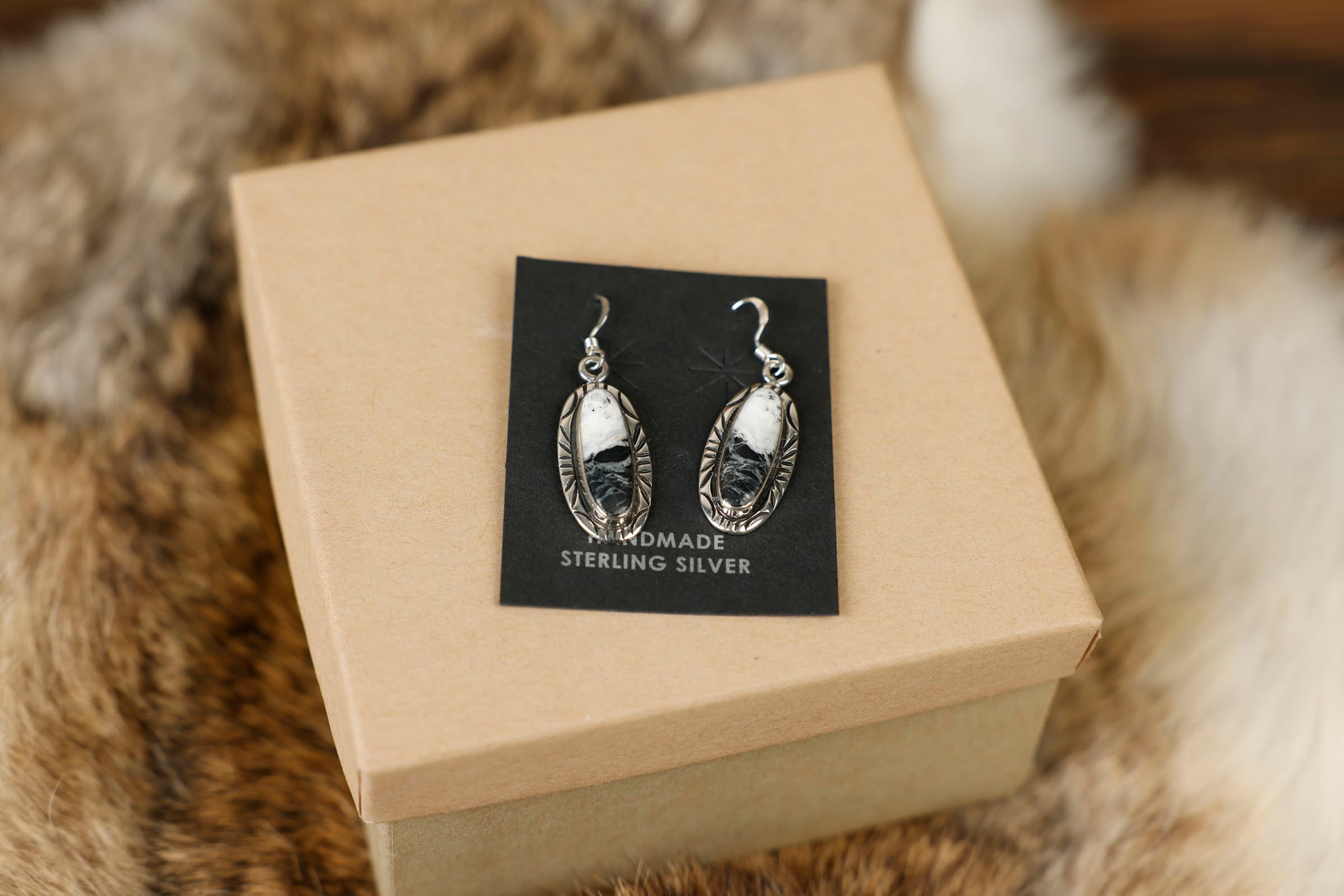 White Buffalo and Sterling Silver Earrings