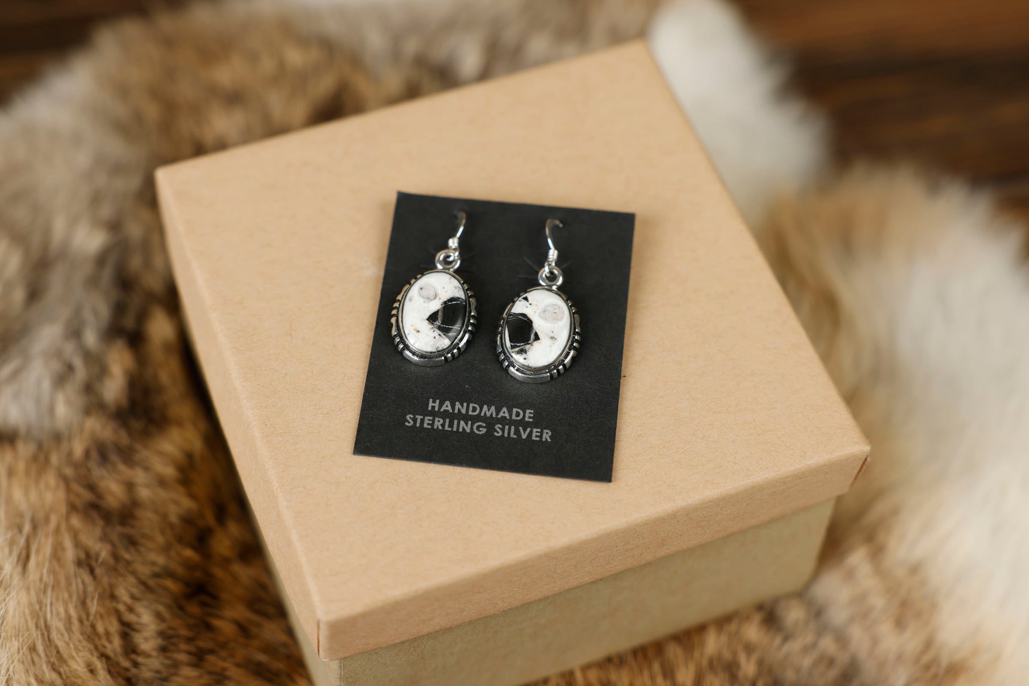 Round White Buffalo Dangle Earrings