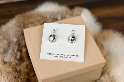 Small Round White Buffalo Earrings with Sterling Silver