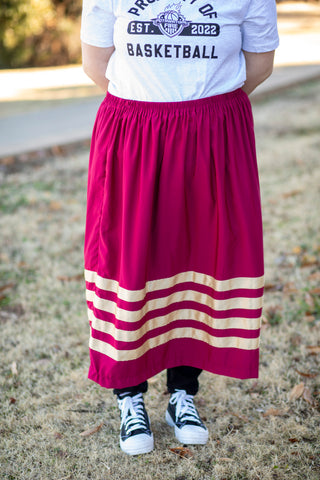 Maroon Ribbon Skirt with Pale Gold