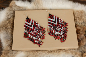 Black, White, and Red Long Dangle Earrings