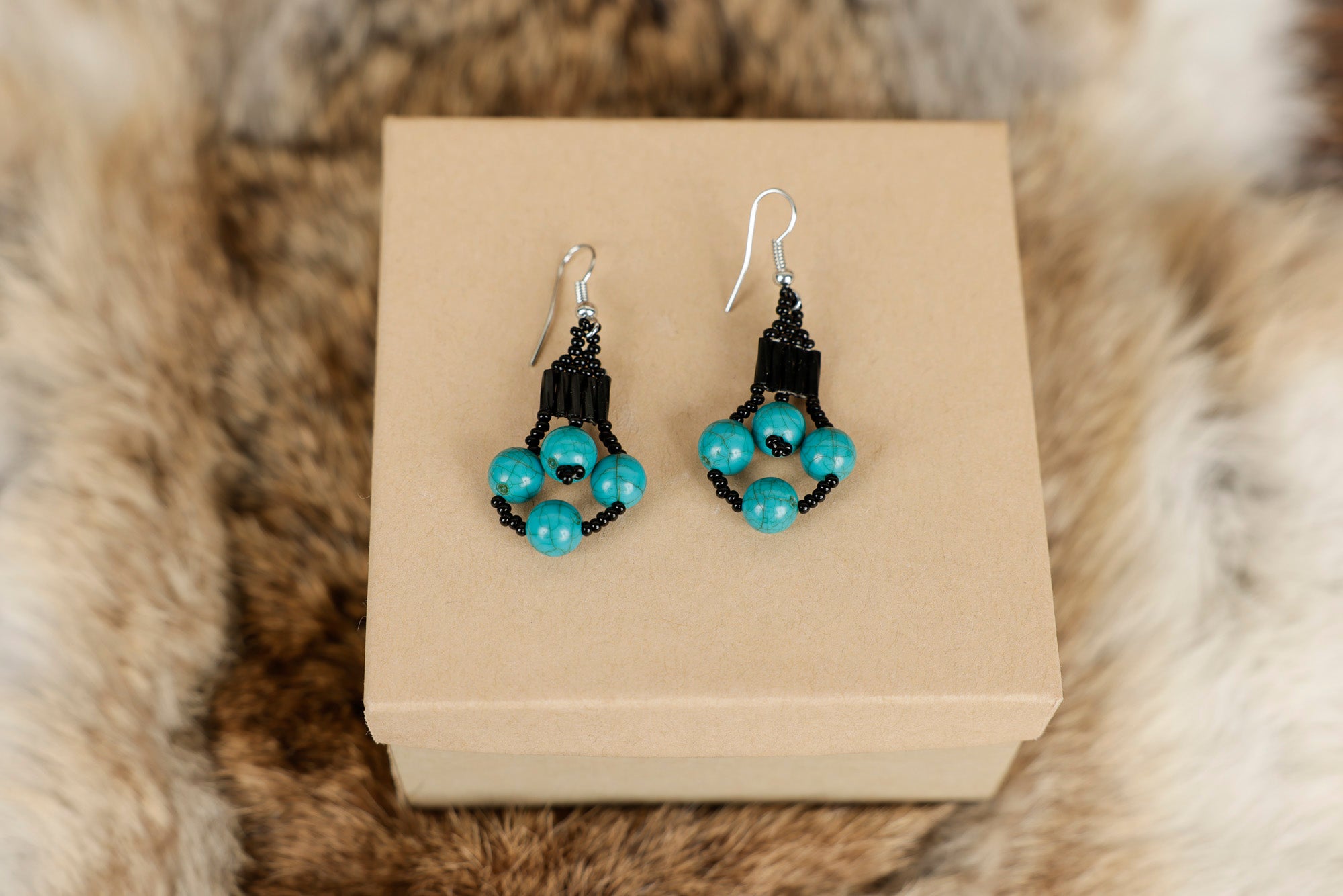 Black Beaded Earrings with Turquoise Beads