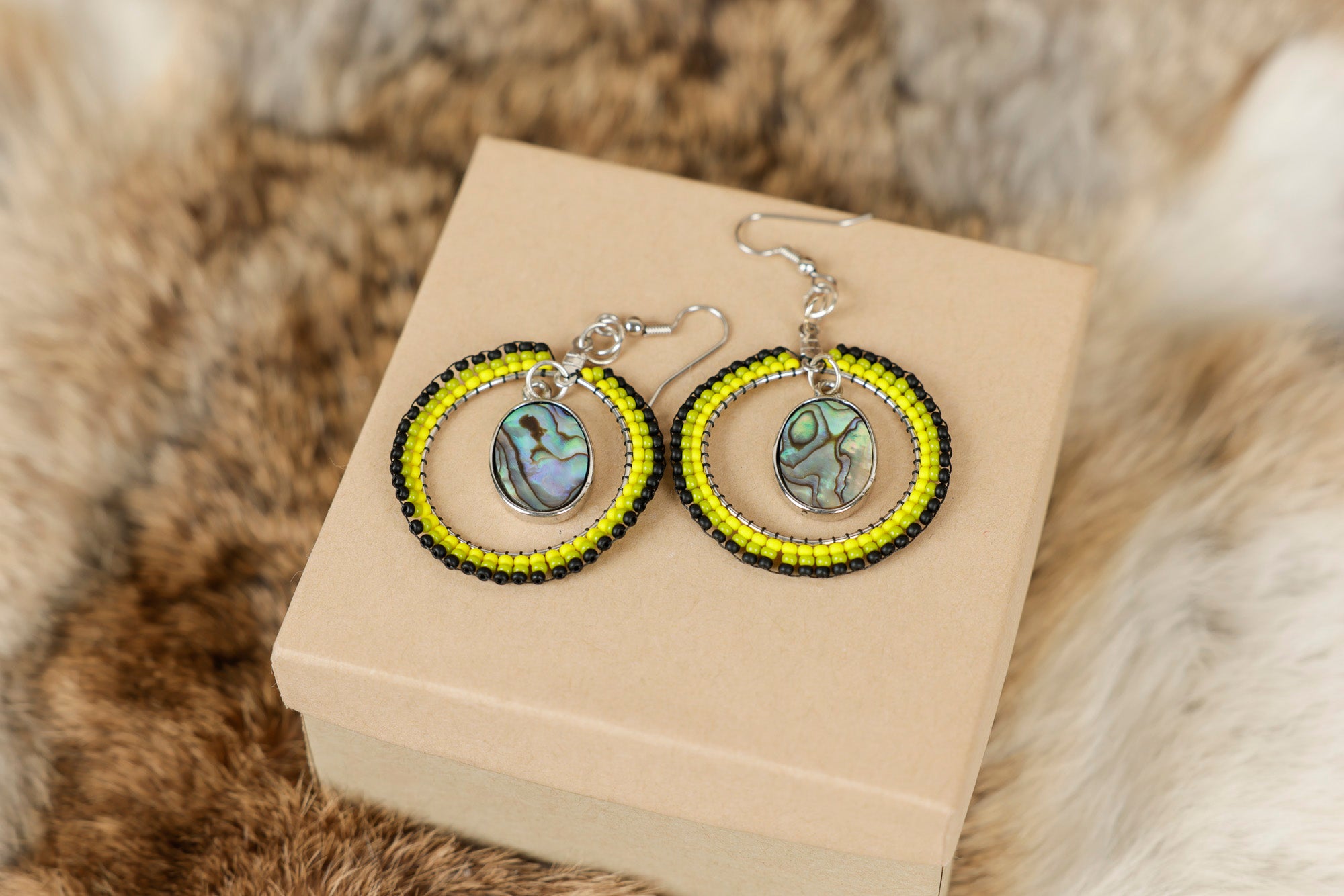 Round Beaded Earrings With Abalone Shells