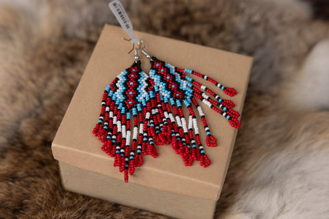 Beaded Long America Color Earrings