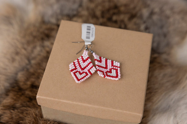 Beaded Heart Earrings -Pink and Blue