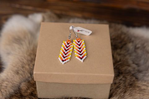 Beaded Arrow Earrings/White with Fire Colors