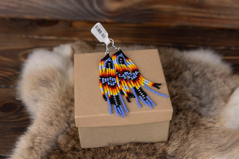 Purple Beaded Earrings with Fire Colors - Dangle