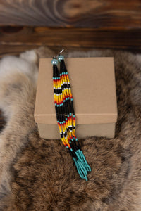 Beaded Long Earrings with Light Blue Bead on Top
