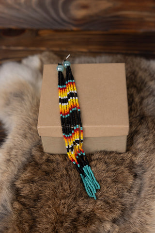 Beaded Long Earrings with Light Blue Bead on Top