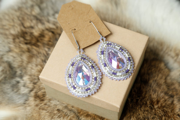 Beaded Dangle Earrings with Gemstones in Middle