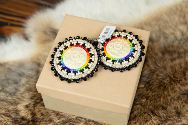 Beaded Round Earrings with Cabs